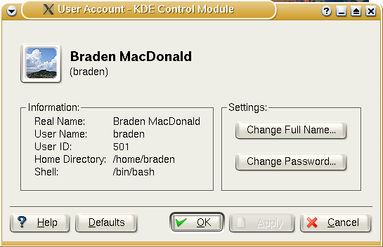 KDE User Account Control Module